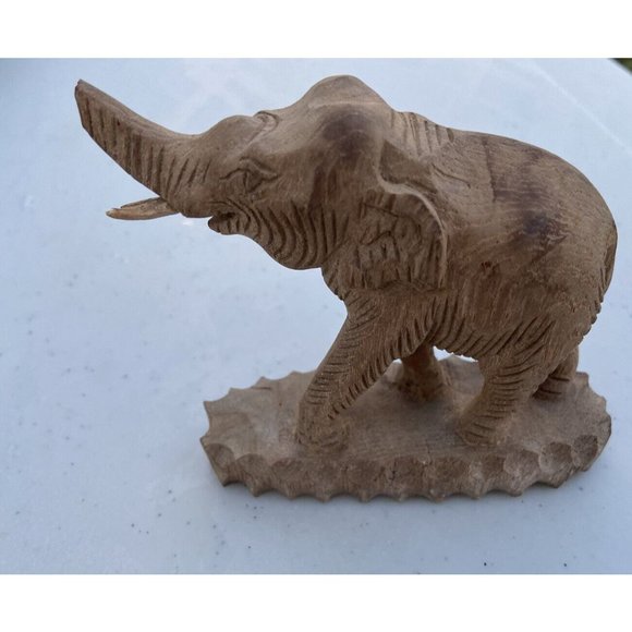 Vintage Hand Carved Wooden Elephant Statue Figurine Rare Trunk Up Good Luck - Picture 3 of 12